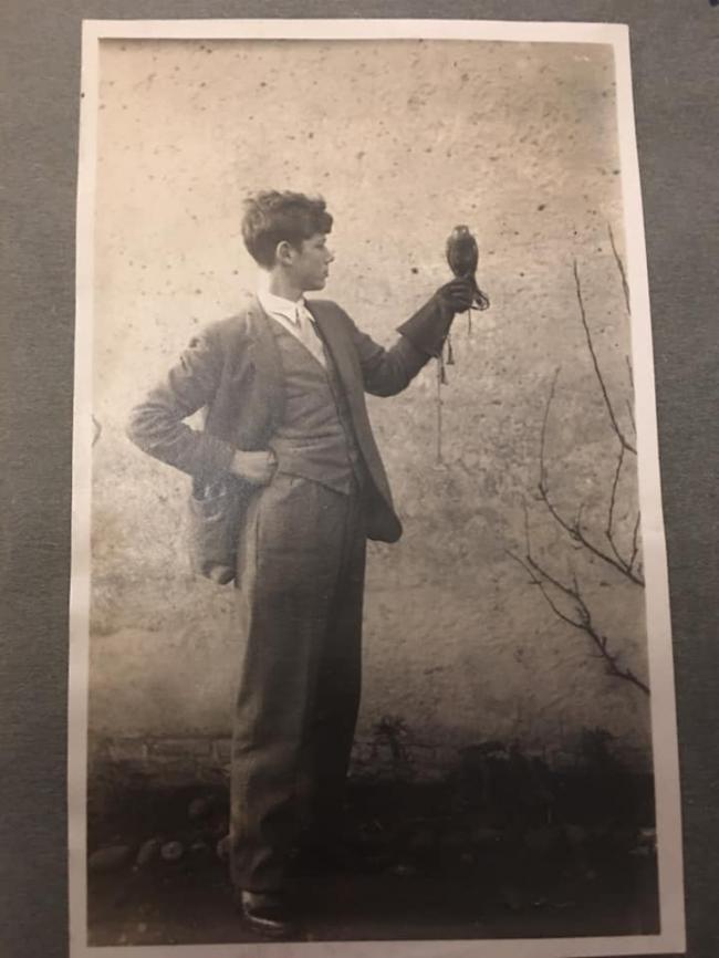 Anthony Jack with his first hawk a kestrel in 1930